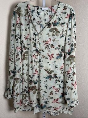 J. Jill Sz Lg Lightweight Long Sleeve Floral Pullover Tunic Vneck Modest